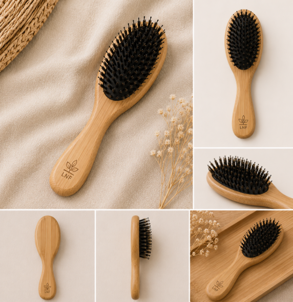 Bambu Doğal Kıllı Oval Saç Fırçası (Keçi Kılı)